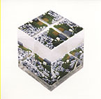 シリコンの立方体の中に町並みを表現した荘司美智子さんの作品